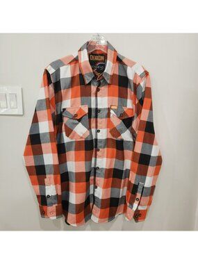 Dixxon Flannel Shirt Mens L Black Gray Orange Plaid Check IronHead WTF Workwear